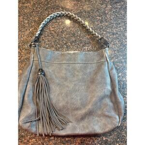 Antik Kraft Gray Leather Hobo Bag with Braided Handle and Tassel